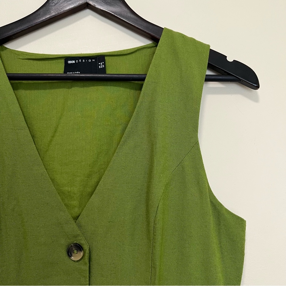ASOS Design Mini Button Up Linen Blend Vest Dress - Picture 4 of 15